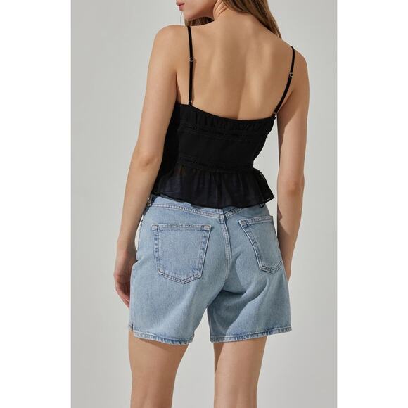 ASTR The Label NWT Tie Front Peplum Camisole XS Black Sheer Romantic Whimsygoth - Picture 6 of 9